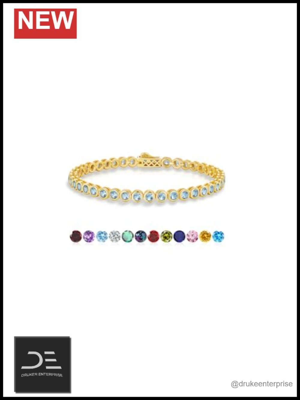 14k Gold Plated Sterling Silver Tennis Bracelet, March Birthstone, 7 Inch,